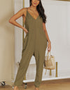 Spaghetti Strap Deep V Jumpsuit with Pockets