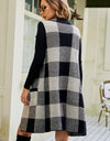 Plaid Open Front Sleeveless Cardigan with Pockets