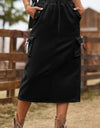 Drawstring Waist Slit Denim Skirt