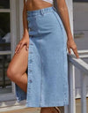 Buttoned Split Denim Skirt