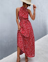 Printed Sleeveless Tie Waist Maxi Dress