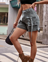 High Waist Denim Cargo Shorts