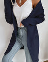 Ribbed Open Front Hooded Cardigan with Pockets