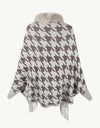 Houndstooth Fringe Hem Poncho