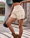 High Waist Denim Cargo Shorts