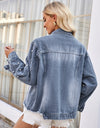 Pearl Trim Raw Hem Denim Jacket