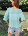 Openwork Round Neck Half Sleeve Knit Top