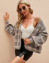 Open Front Plaid Long Sleeve Cardigan
