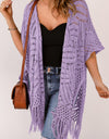 Openwork Open Front Cardigan with Fringes