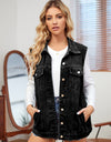 Pocketed Button Up Sleeveless Denim Jacket