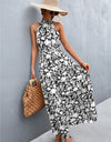 Printed Sleeveless Tie Waist Maxi Dress