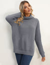 Slit Turtleneck Dropped Shoulder Sweater