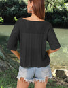 Openwork Round Neck Half Sleeve Knit Top