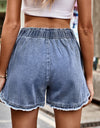 Elastic Waist Raw Hem Denim Shorts