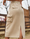 Drawstring Waist Slit Denim Skirt