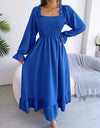 Smocked Square Neck Flounce Sleeve Dress