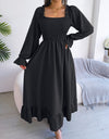 Smocked Square Neck Flounce Sleeve Dress