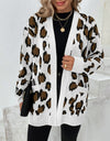 Leopard Open Front Dropped Shoulder Cardigan