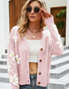 Floral Ribbed Trim Drop Shoulder Cardigan