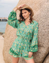 Printed Ruffled Balloon Sleeve Romper