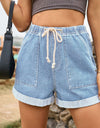 Drawstring High Waist Denim Shorts with Pockets
