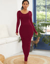 Round Neck Long Sleeve Maxi Wrap Dress