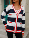 Color Block V-Neck Long Sleeve Cardigan