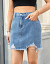Distressed Raw Hem Denim Skirt