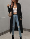 Waffle Knit Open Front Duster Cardigan With Pockets