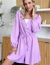 Double Take Full Size Drawstring Long Sleeve Romper