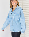 PEACE Raw Hem Dropped Shoulder Denim Top
