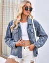 Pearl Trim Raw Hem Denim Jacket