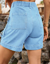 High Waist Denim Cargo Shorts