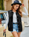 Pocketed Button Up Sleeveless Denim Jacket