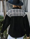 Plaid Pocketed Button Up Denim Jacket