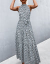 Printed Sleeveless Tie Waist Maxi Dress