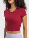 Round Neck Short Sleeve Cropped Sports T-Shirt