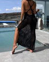 Openwork Slit Cutout Wide Strap Dress