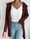 Ribbed Open Front Hooded Cardigan with Pockets