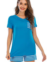 Striped Short Sleeve Top and Shorts Lounge Set