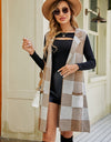 Plaid Open Front Sleeveless Cardigan with Pockets