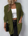 Rib-Knit Open Front Pocketed Cardigan