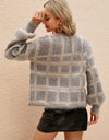 Open Front Plaid Long Sleeve Cardigan