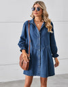 Button Up Flounce Sleeve Mini Denim Dress