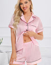 Printed Button Up Short Sleeve Top and Shorts Lounge Set
