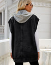 Hooded Sleeveless Denim Top with Pockets