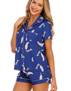 Printed Button Up Short Sleeve Top and Shorts Lounge Set