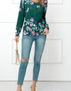 Woven Right Floral Button Front Round Neck Cardigan