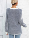 Angel Wings Striped Round Neck Long Sleeve Knit Top