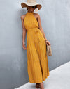 Printed Sleeveless Tie Waist Maxi Dress